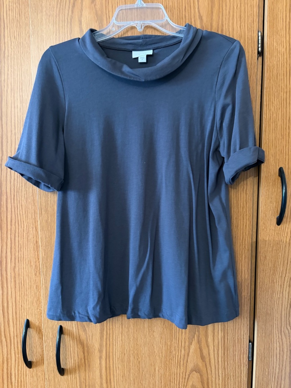 J.Jill Pire Jill Women's Slate Gray Short Sleeve Cowl Neck Top